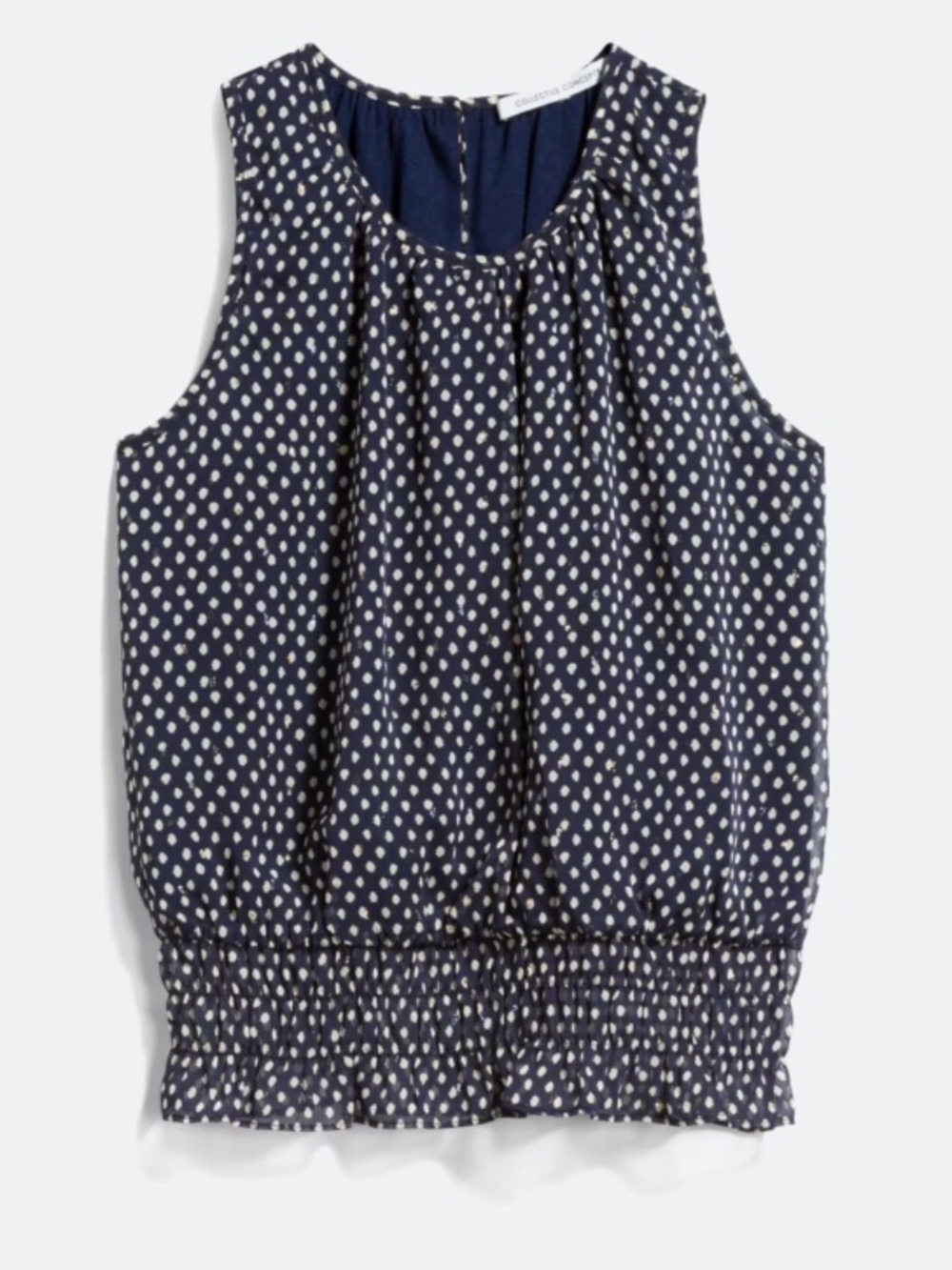 Collective Concepts Navy and White Polka Dot Sleeveless Blouson Top